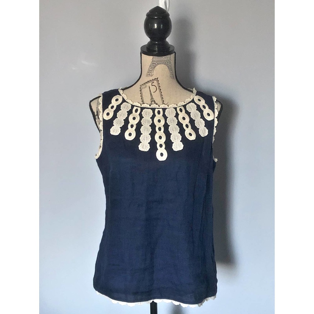 Tory Burch Tank Navy Crochet Detailing Size 10